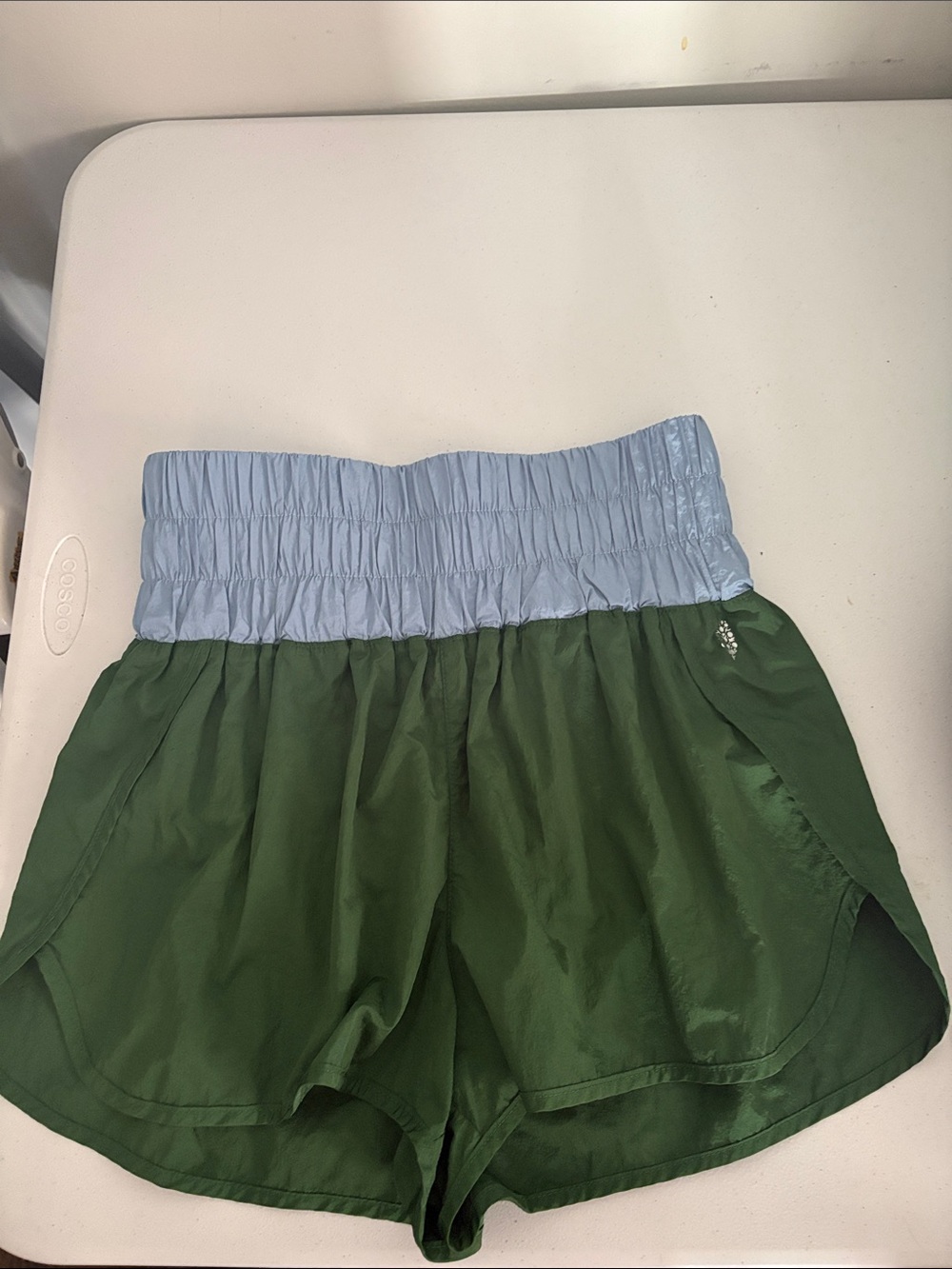 Free People Light Blue Waistband Green Athletic Shorts